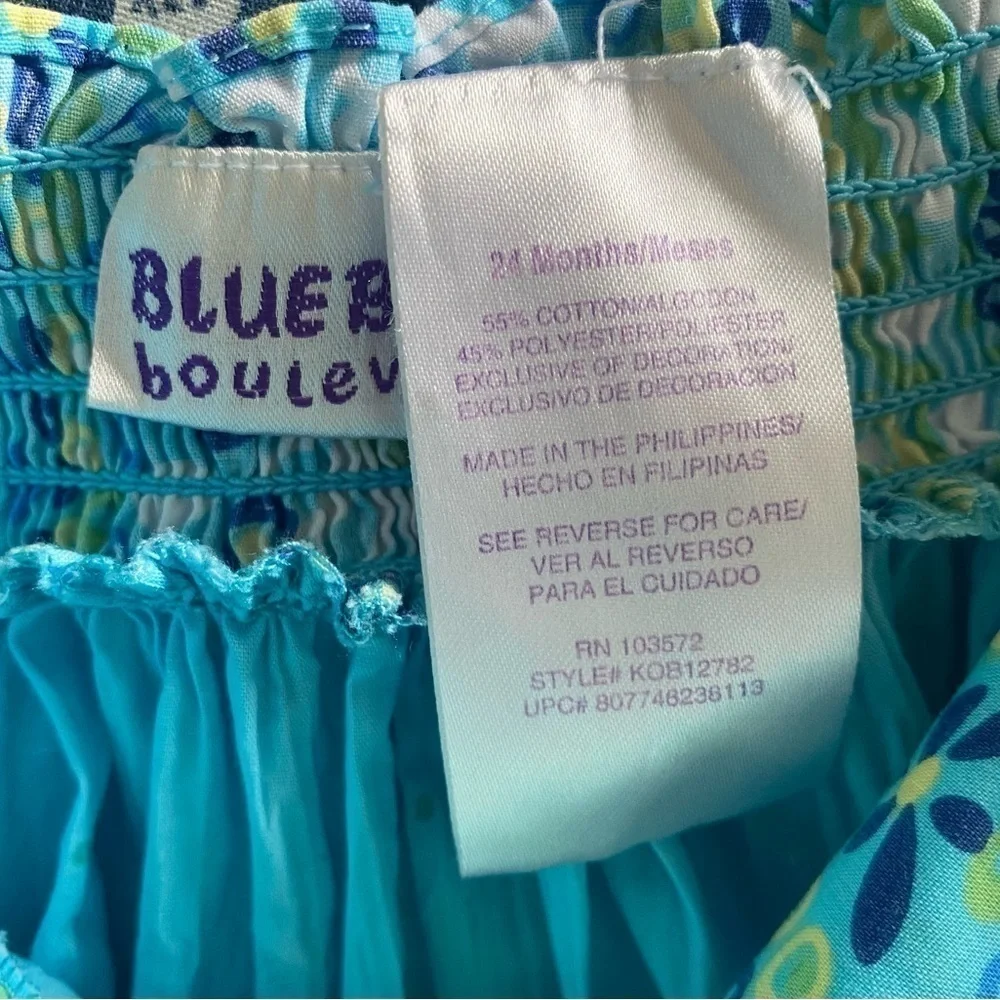 BLUE BERI BLVD-BLUE AND YELLOW BOHO STYLE HALTER DRESS-SZ 24 MONTHS
